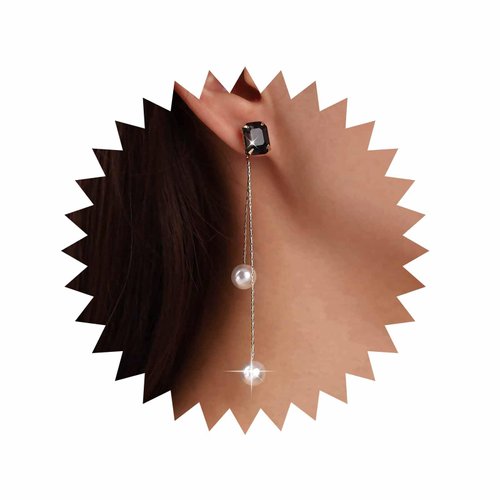 Sttiafay Vintage Black Crystal Pearl Drop Earrings Gold Long Tassel Pearl Earrings Rhinestone Pearl Chain Earrings Black Square Crystal Earrings Jewelry for Women