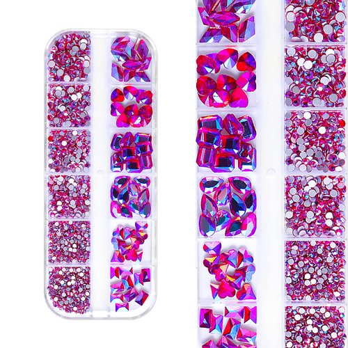 WOKOTO 2 Box Flat Back Pink And Rose AB Nail Rhinestones For Nails Face Rhinestones For Crafts Big Nail Crystal Rhinestones For Acrylic Nails Nail Diamonds For Nails Stones Crystals For Nails