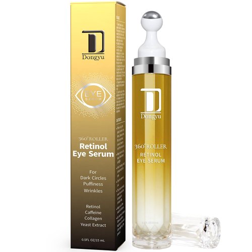 Dongyu Retinol Eye Serum with Roller: Caffeine Under Eye Cream for Dark Circles Puffiness Bags - Anti-Aging Eye Roller Cream Reduce Wrinkles Fine Lines 15ml
