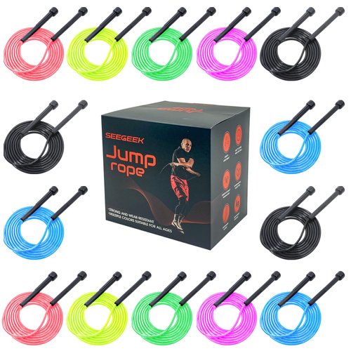 HELLOBOZS 14 Pack Adjustable PVC Jump Rope for Cardio Fitness - Versatile Jump Rope for Women Men Kids Christmas Gift -Tangle-Free for Keeping Fit, Training, Workout