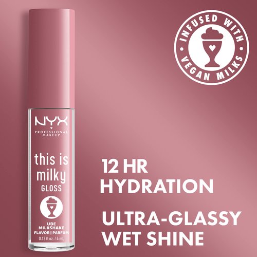 NYX PROFESSIONAL MAKEUP This Is Milky Gloss, Lip Gloss with 12 Hour Hydration, Vegan - Ube Milkshake (Mauve Purple)
