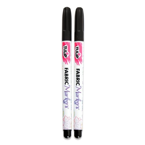 Tulip Permanent Nontoxic Fabric Markers Black 2 Pack-Laundry Markers,Fine Bullet Tip,Child Safe,Minimal Bleed&Fast Drying-Premium Quality for T-shirts,Clothes,Shoes,Bags&Other Fabric Materials