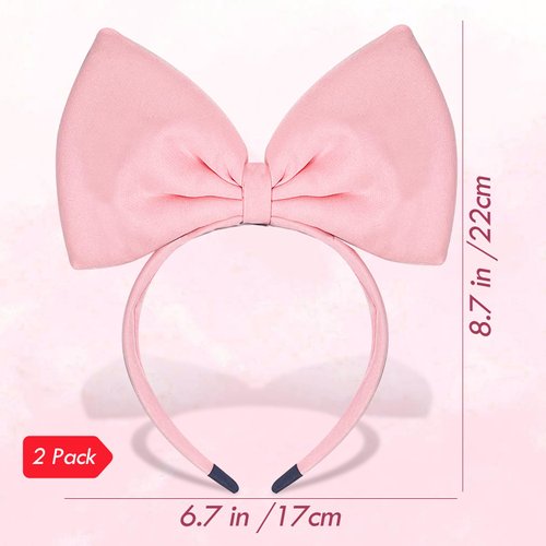 Domkier 2 Piece Bow Headbands Pink Big Bow Hair Band,Halloween Christmas Headdress for Women and Girls, Cosplay Party Decor Supplies