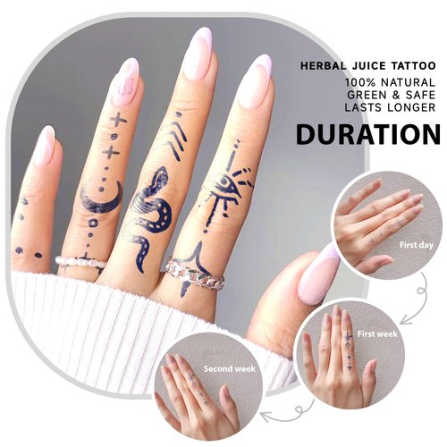 YLOKO Finger Tattoo Stickers, 3 Sheets Temporary Tattoo Stickers, Adult Women Semi Permanent Henna Tattoo, Hand Fake Tattoos, Lasts 7-14 Days, Waterproof, Matte Deep Blue - S7