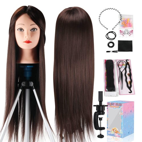 Mannequin Head, Beauty Star 24" Chestnut Color Long Hair Cosmetology Mannequin Manikin Training Head Model Hairdressing Styling Practice Training Doll Heads with Clamp Stand and Accessories