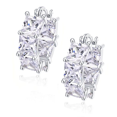 Hoops Earrings for Women Trendy, 14K White Gold Plated Earrings 925 Sterling Silver Posts Rhinestone CZ Cubic Zirconia Hoop Earrings for Women