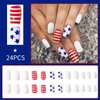 4th of July Press On Nails Medium Patriotic Press On Nails Independence Day Nails Red White and Blue Star Striped Nails Square White False Nails Full Cover Coffin for Women Girls