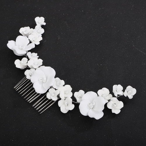 Teyglen Flower Bride Wedding Hair Comb White Flower Hair Comb Headband Decorative Hair Accessories Floral Headpiece for Women