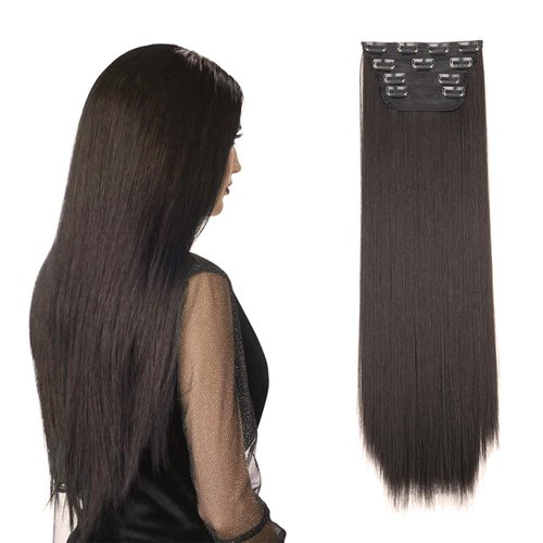 Clip in Hair Extensions Real Human Hair Clip ins 24Inchin Dark Brown Straight Hair Extensions 4Pcs Human Hair Clip in Extensions Natural Soft Synthetic Hairpieces for Women