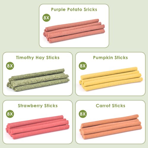 ERKOON 40Pcs Timothy Hay Sticks, Chinchilla Treats, Chew Toys for Teeth for Bunnies Guinea Pigs Gerbil
