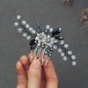 Easedaily Bride Wedding Hair Comb Black Rhinestone Bridal Hair Piece Flower Hair Accessories for Women and Bridesmaid