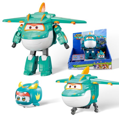 Super Wings - 5" Transformer Toys Tino & Mini Tino Pet, 3 in 1 Transforming Dinosaur Airplane Robot Toys, Action Figure Educational Toys for Boys Girls Age 3+, Dinosaur Toy for Preschool Play