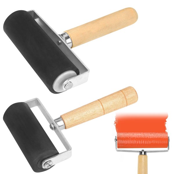 YASYU 2Pcs Rubber Roller Brayer Roller Hard Rubber 3.82 and 2.36 Inch for Printmaking, Scrapbooking, Paper Crafts, Home Decor & More