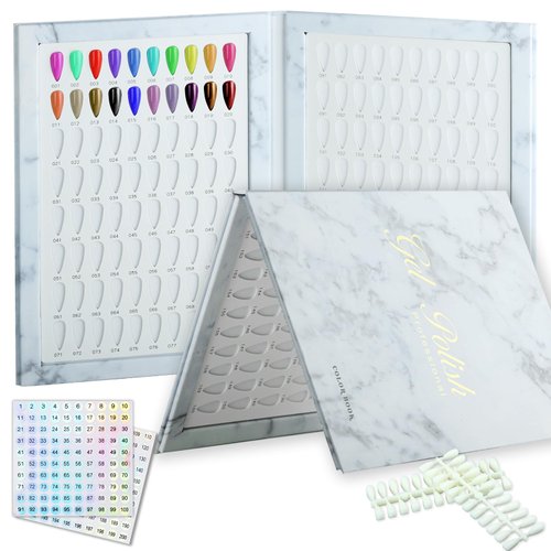 C12rtive 160 Nail Colors Book,Nail Color Display Book with 240 Nail Tips & 1-200 Number Stickers,Professional Nail Color Chart Display Book for Nail Polish UV Gel,Nails Art Design(White)
