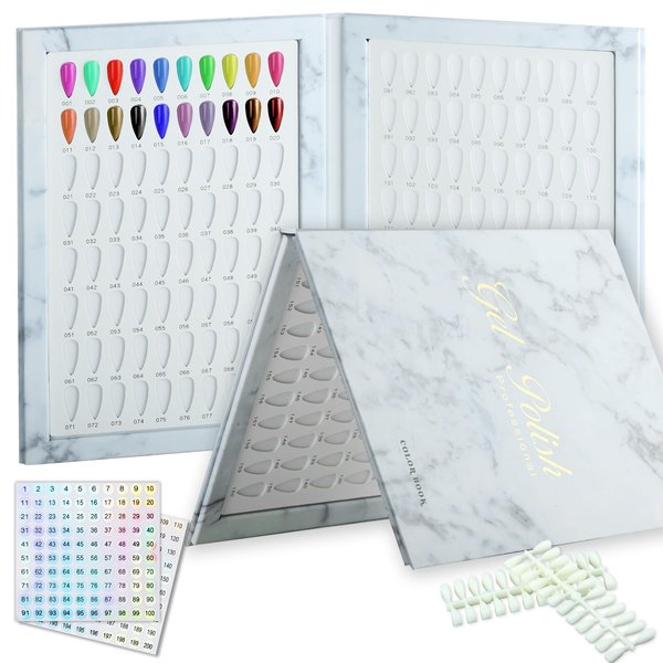 C12rtive 160 Nail Colors Book,Nail Color Display Book with 240 Nail Tips & 1-200 Number Stickers,Professional Nail Color Chart Display Book for Nail Polish UV Gel,Nails Art Design(White)