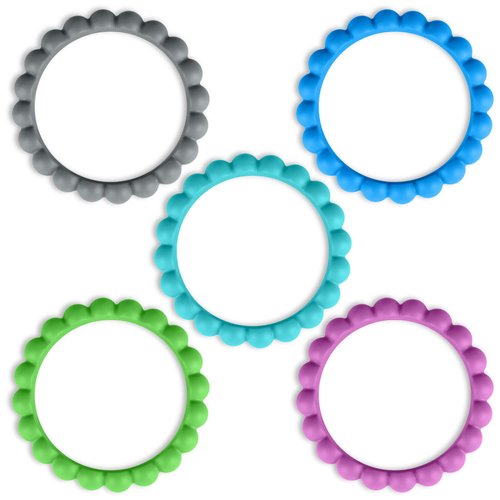 Silicone Teether Bracelets, 5 Packs Chew Teether Rings, 100% Silicone