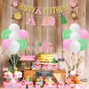 Girl Camping Party Decorations - Pink Camping Party Decorations with Happy Birthday Camping Backdrop, Cake Topper, Banner Garland, Cupcake Topper for Camping Themed Birthday Party Supplies