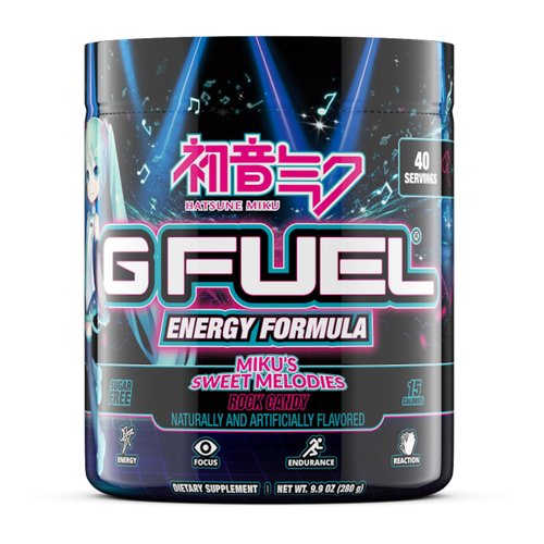 G Fuel Sweet Melodies Hatsune Miku Energy Drink Powder, Pre Workout Caffeine Powder, Energy Powder Drink Mix for Gaming, Sugar Free Focus Amino, Vitamin + Antioxidants, 9.9oz (Rock Candy, 40 Servings)