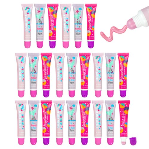 Expressions 24pc Flavored Lip Gloss for Kids and Teens - Unicorn Themed Lip Gloss in Assorted Fruity Flavors, Unicorn Gifts for Girls, Teen Girls Party Favors, Non Toxic Makeup