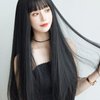 GEERYZHE Long Straight Black Wigs, 28.3 Inch Long Black Straight Wig with Bangs Women Heat Resistant Fashionable Elegant Synthetic Wig Long Straight Black Wigs for Women