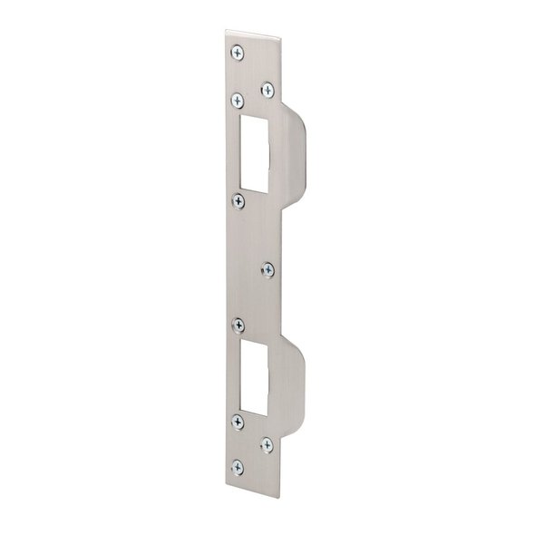 Prime-Line U 10385 Door Strike, for Use with 5-1/2 In. and 6 In. Hole Spacing On Dead Latch and Deadbolt, Steel, Satin Nickel (Single Pack)