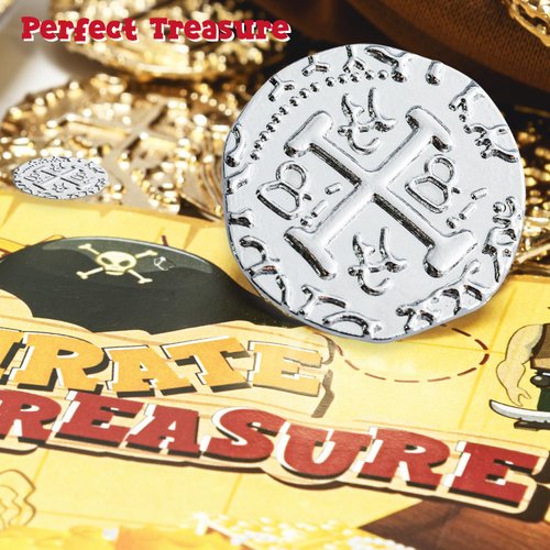 Metal Pirate Coins, Prefdo 35PCS Silver Treasure Coin Set Spanish Doubloon Replicas Fantasy Metal Coins Pirate Gold Coins for Board Games Tokens Pirate Party Cosplay, 1.18in
