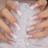 Elevenail Medium Long Press on Nails Square Pink White Gradient False Nails Full Cover Fake Nails Faux Ongles Daily DIY Manicure Christmas Nail Art Tips