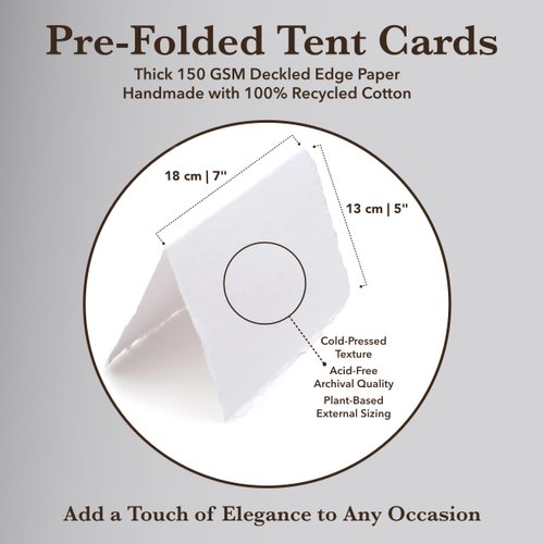 WANDERINGS Handmade White Deckle Edge Blank Greeting Cards - Folded to 5x7” - Pack of 25 - Writers, Artists, Crafters - Thank Yous, Invitations, Menus, Greeting Cards, Notes - 150 GSM