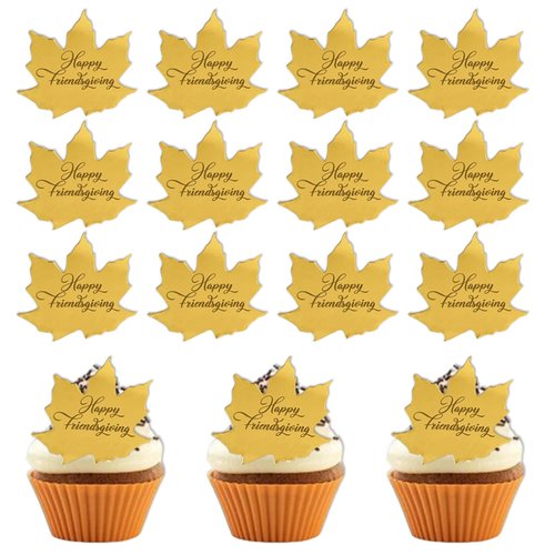 20 Pcs Fall Cupcake Topper Decorations Thanksgiving Day Party Supplies Mirror Maple Leaf Design Autumn Harvest Cake Food Gold Acrylic Accessories