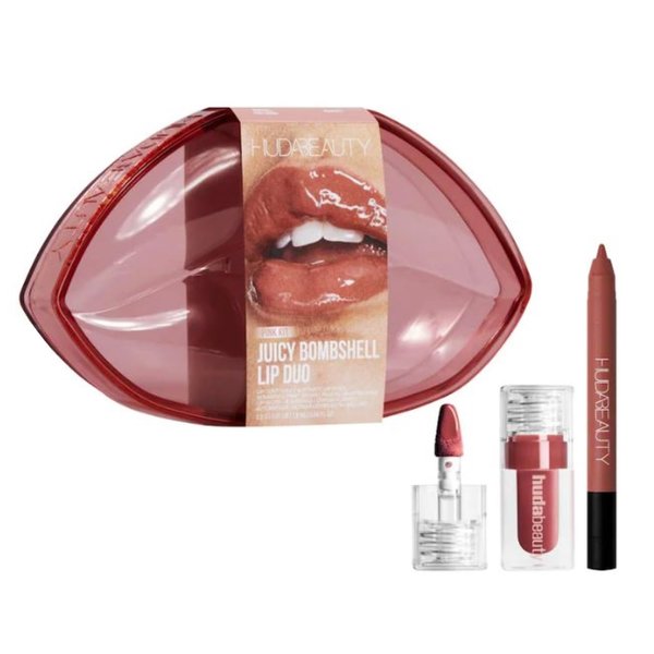 Huda Limited Edition Pink Kit Juicy Bombshell Lip Duo - Lip Pencil and Lip Gloss - Travel Size