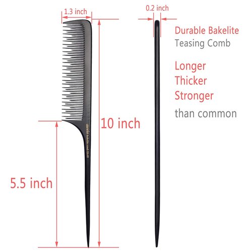 PERFEHAIR Teasing Comb for Fine Hair-Pack of 2, Anti-static Bakelite Tease Rat Tail Combs Tool for Back Combing, Parting, Root Teasing, Adding Volume