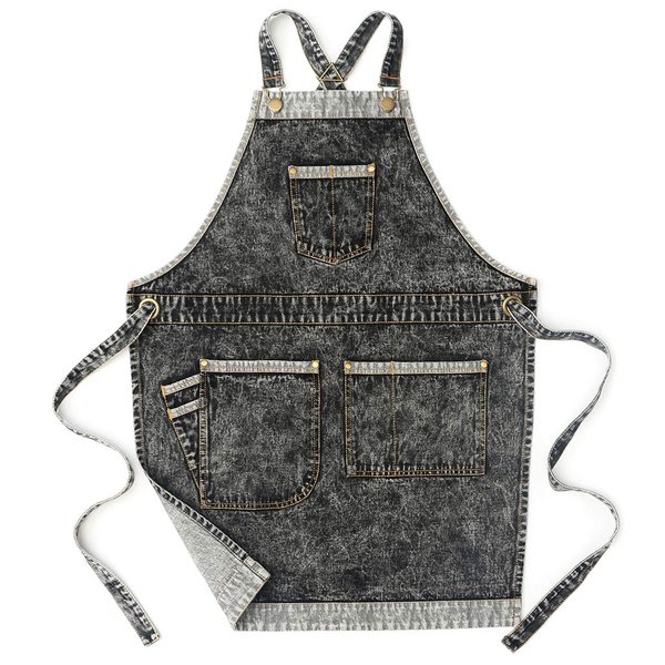 Jeanerlor - Denim Hair Stylist Tool Apron with Pockets for Women - Jean Work Apron Cross Straps & Adjustable S to M (Black)