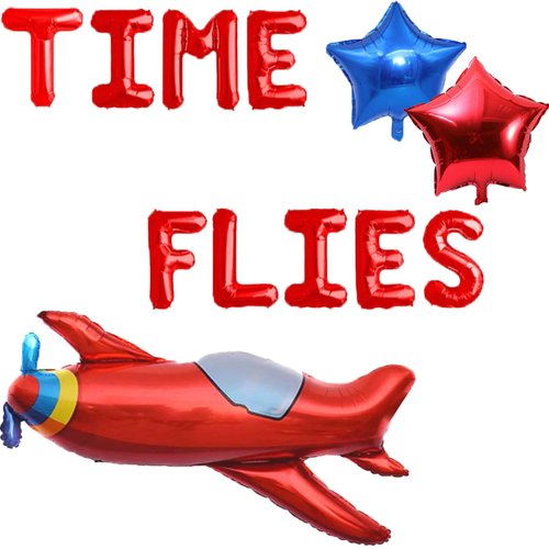 Time Flies Balloons Red Airplane Birthday Party Banner Airplane Aviator Adventure Themed Boys Girls Kids 1st 2nd 3rd 4th Happy Birthday Baby Shower Party Supplies Decorations