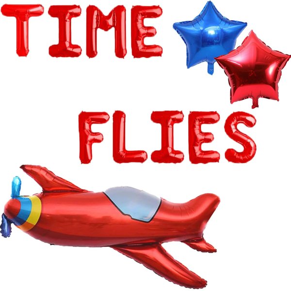 Time Flies Balloons Red Airplane Birthday Party Banner Airplane Aviator Adventure Themed Boys Girls Kids 1st 2nd 3rd 4th Happy Birthday Baby Shower Party Supplies Decorations
