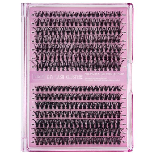 TUNOFF Lash Clusters DIY 280pcs Lash Extended Kit 9-16mm Mix 30D 40D Curled Single Lash Kit, (30D&40D-0.07D-9-16MIXKIT）