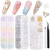3D Flowers Nail Art Charms Rhinestones Kit - Includes 12Grid 400Pcs Acrylic Flower 1500Pcs AB Nail Rhinestones 200Pcs Acrylic Butterfly Bow Flower Bear Nail Art Charms for Nail Art Craft Decoration