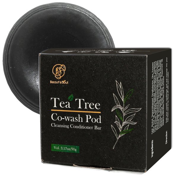 BEAUT'E SEOUL Cowash Cleansing Conditioner Bar Soap - Tea Tree Conditioner Hair Mask with Activated Charcoal Scalp Treatment Dandruff Care, Solid Coconut Cowash Hair Moisturizer