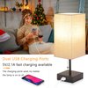 GGOYING Bedside Table Lamp, Pull Chain Table Lamp with USB C+A Charging Ports, 2700K LED Bulb, Fabric Linen Lampshade, Nightstand Lamp for Livingroom Bedroom Office Reading Working