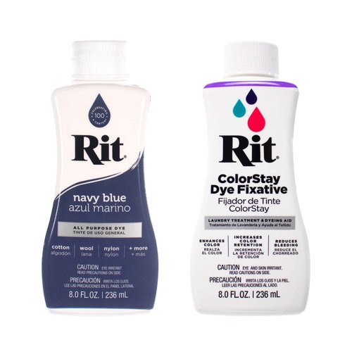 Rit Dye – 8 Oz. Liquid Fabric Dye for Clothing, Décor, and Crafts – Navy Blue with Color Fixative