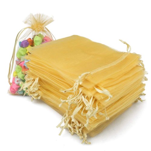 G2PLUS Organza Bags 4×6 Inches, 100PCS Gold Organza Gift Bags with Drawstring, Organza Mesh Jewelry Pouches, Sheer Candy Bags for Christmas, Wedding Party Favors