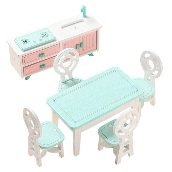 SUKIPIN Wooden Dollhouse Furniture Set, Kitchen Dinning Room Set, Doll House Furniture of Table Chair, Birthday Gifts for Girls Boys (Dinning Room)