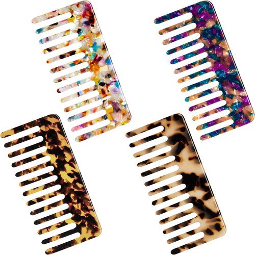Patelai 4 Pcs Wide Tooth Comb Detangling Combs Cellulose Acetate Comb for Women Wide Tooth Tortoise Leopard Pocket Tangle Comb for Curly Long Thick Wet or Dry Hair