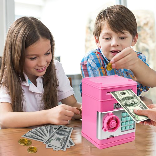 Setibre Piggy Bank, Toys for Girls Ages 5-7, 8-10, Electronic ATM Password Cash Coin Can Auto Scroll Paper Money Saving Box Toys for 6 7 8 9 10 11 12 Year Old Girl Christmas Birthday Gifts (Pink)