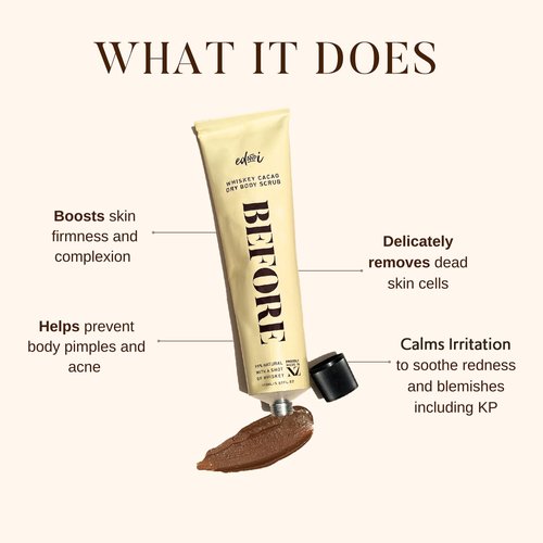 edandi BEFORE Whiskey Cacao Dry Body Scrub, Gentle, Softens, Smooths, Moisturizing, Exfoliating, Removes Dead Skin, 5.07 oz