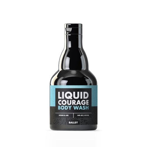 Ballsy Liquid Courage Body Wash to Hydrate Skin, with Aloe Vera, Coconut Oil and Jojoba Spheres, Ocean and Air, 14 oz
