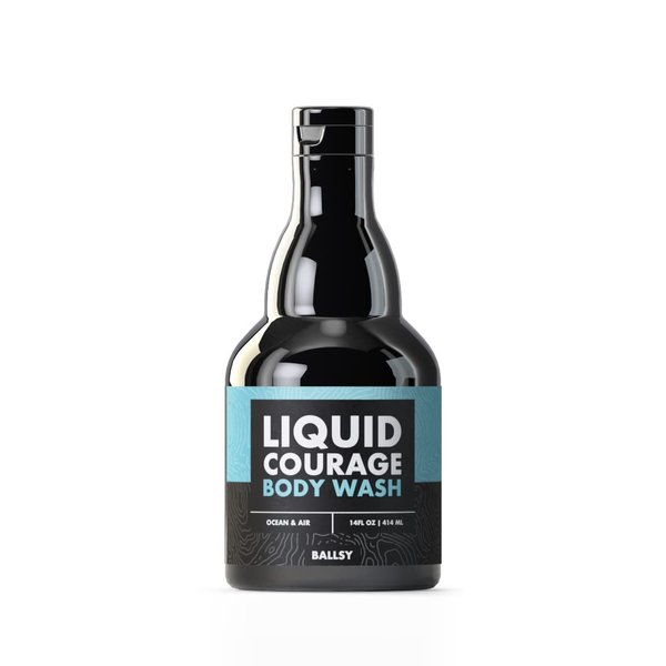 Ballsy Liquid Courage Body Wash to Hydrate Skin, with Aloe Vera, Coconut Oil and Jojoba Spheres, Ocean and Air, 14 oz