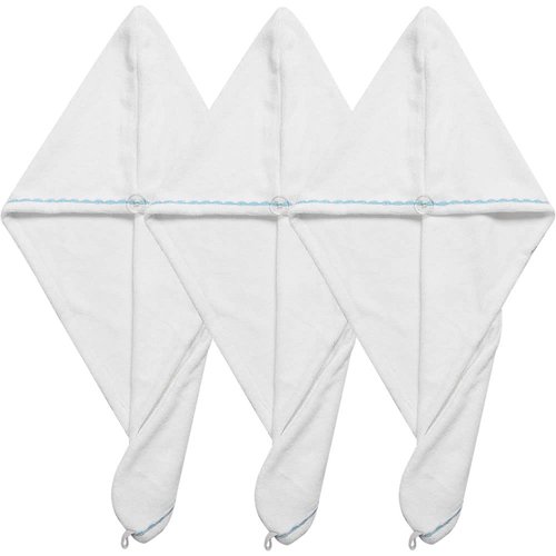Borogo Microfiber Hair Towel Wrap for Women, 3Pcs Hair Towel Wrap Turban Drying Bath Shower Head Towel with Buttons, Dry Hair Hat, Wrapped Bath Cap White
