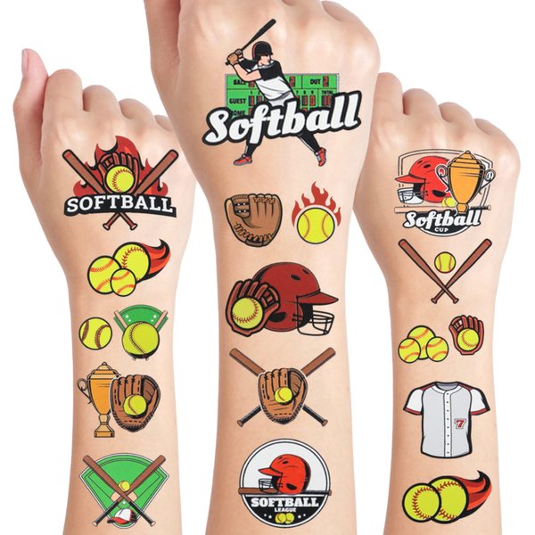 24 Sheets Softball Temporary Tattoos, Birthday Decorations Softball Party Favors