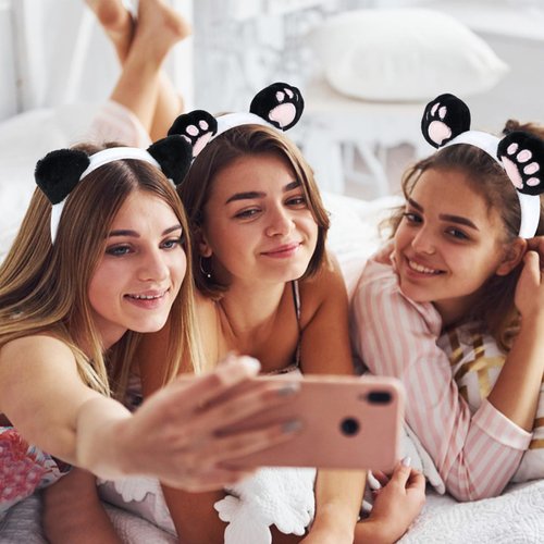 Amariver 2Pcs Animal Ears Headbands Panda Headband for Women Girls Comfortable Hair Band Panda Party Decorations Puffy Head Band for Washing Face Cute Animal Hair Accessories for Themed Party