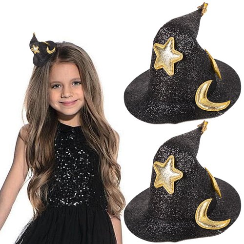 Totelux Halloween Witch Hat Hair Clips Glitter Black Witch Hat Hair Barrettes Star Moon Alligator Clips Hair Accessories for Women Girls Halloween Cosplay Party Favor PCS